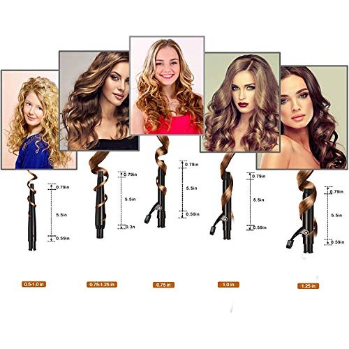 Curling Irons, O'Bella 5 in 1 Curling Wands, Metal Handle 0.5-1.25 Inch 5 Int...