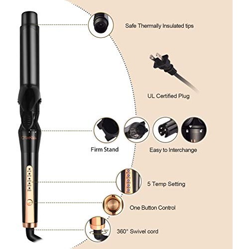 Curling Irons, O'Bella 5 in 1 Curling Wands, Metal Handle 0.5-1.25 Inch 5 Int...