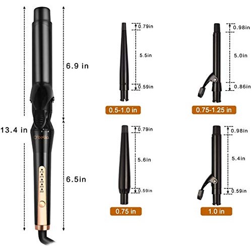 Curling Irons, O'Bella 5 in 1 Curling Wands, Metal Handle 0.5-1.25 Inch 5 Int...