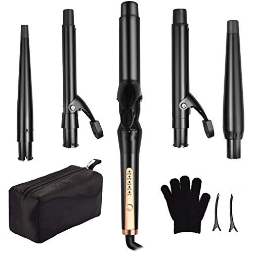 Curling Irons, O'Bella 5 in 1 Curling Wands, Metal Handle 0.5-1.25 Inch 5 Int...