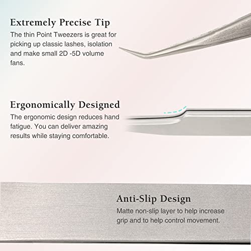 Eyelash Extension Tweezers for Individual and 3D 5D 6D Volume Lashes Curved P...