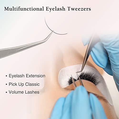 Eyelash Extension Tweezers for Individual and 3D 5D 6D Volume Lashes Curved P...