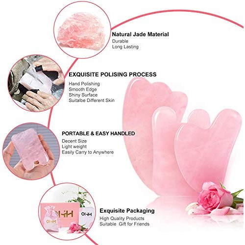 Gua Sha Facial Tools Set, OHH Rose Quartz Gua Sha Scraping Massage Tool for S...