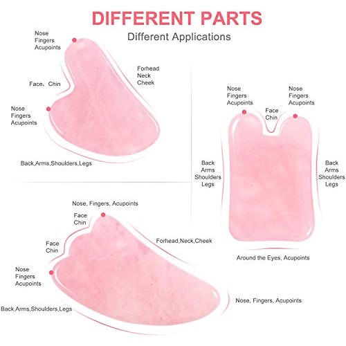 Gua Sha Facial Tools Set, OHH Rose Quartz Gua Sha Scraping Massage Tool for S...