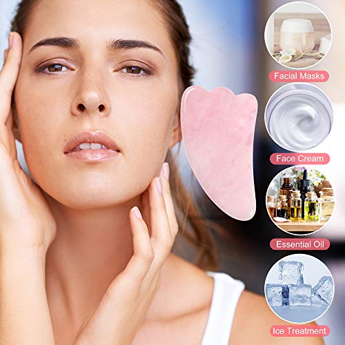 Gua Sha Facial Tools Set, OHH Rose Quartz Gua Sha Scraping Massage Tool for S...