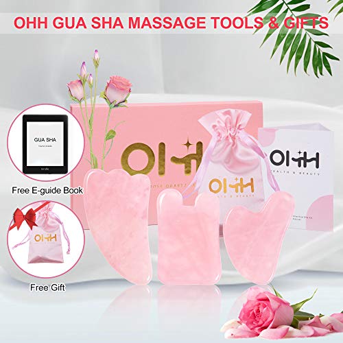 Gua Sha Facial Tools Set, OHH Rose Quartz Gua Sha Scraping Massage Tool for S...