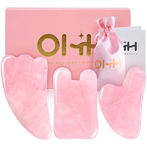 Gua Sha Facial Tools Set, OHH Rose Quartz Gua Sha Scraping Massage Tool for S...