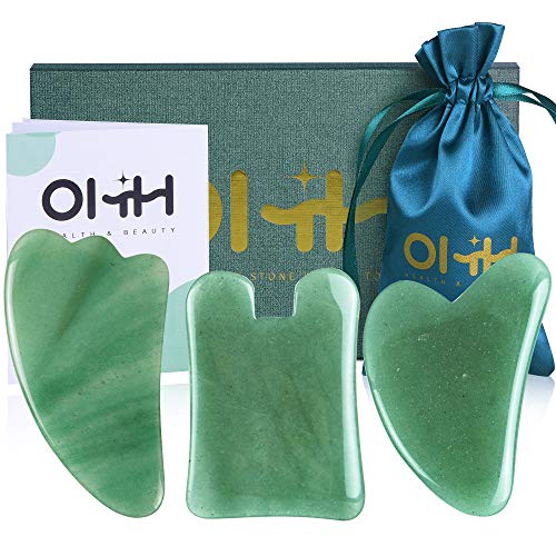 Gua Sha Massage Tools Set, OHH Aventurine Natural Stone Guasha Board for Face...