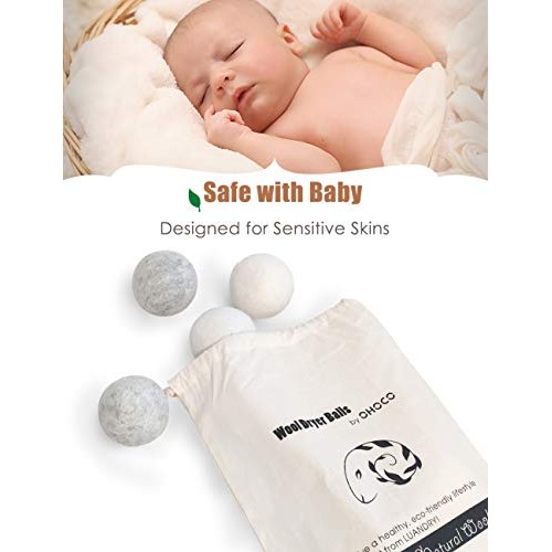 OHOCO Wool Dryer Balls 6 Pack XL, Organic Natural Wool for Laundry, Fabric So...