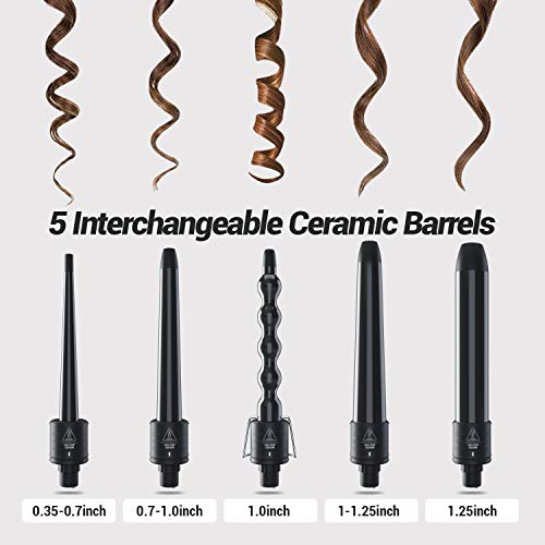 5 in 1 Curling Iron Wand Set, Ohuhu Upgrade Curling Wand 5Pcs 0.35 to 1.25 In...