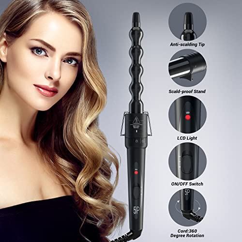 5 in 1 Curling Iron Wand Set, Ohuhu Upgrade Curling Wand 5Pcs 0.35 to 1.25 In...