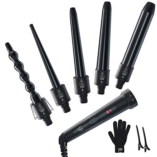 5 in 1 Curling Iron Wand Set, Ohuhu Upgrade Curling Wand 5Pcs 0.35 to 1.25 In...