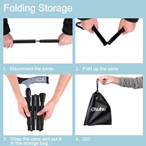 Folding Cane, Ohuhu Adjustable Foldable Walking Cane for Men, Women with 5 Ad...