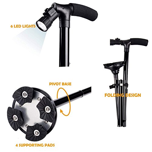 Folding Walking Cane with LED Light by Ohuhu, Adjustable Canes and Walking St...