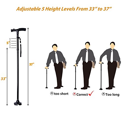 Folding Walking Cane with LED Light by Ohuhu, Adjustable Canes and Walking St...