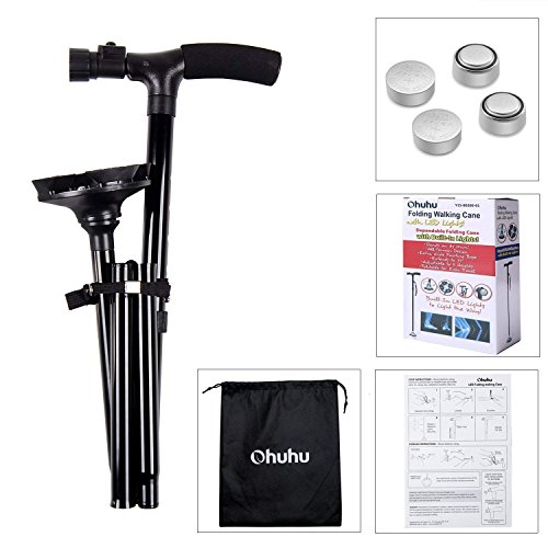 Folding Walking Cane with LED Light by Ohuhu, Adjustable Canes and Walking St...