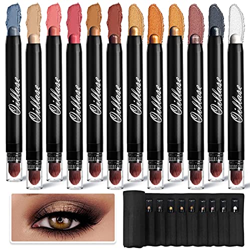 12 PCS Eyeshadow Stick Sets with Smudge Proof Eyeshadow Primer Base, Waterpro...