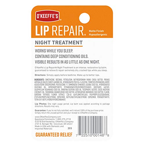 O'Keeffe's Lip Repair Night Treatment Lip Balm, .25 Ounce Jar, (Pack of 1)
