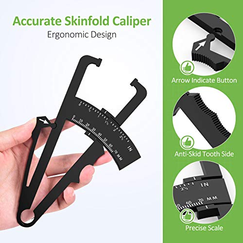 Body Fat Caliper, Fat Measure Clipper Combo with Body Fat Percentage Measure ...