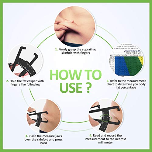 Body Fat Caliper, Fat Measure Clipper Combo with Body Fat Percentage Measure ...