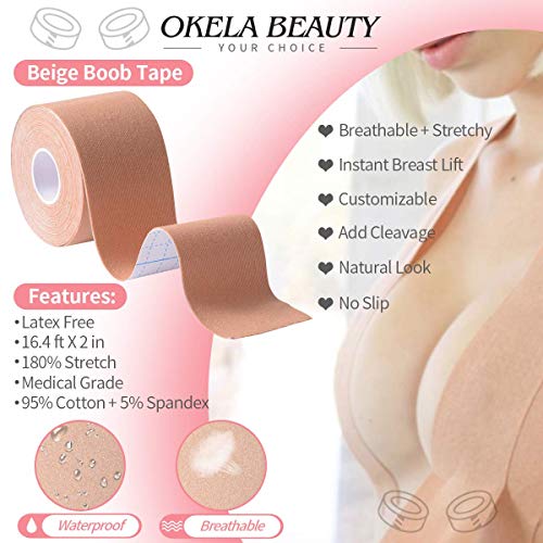 Boob Tape and 2 Pcs Petal Backless Nipple Cover Set, Breathable Breast Lift T...