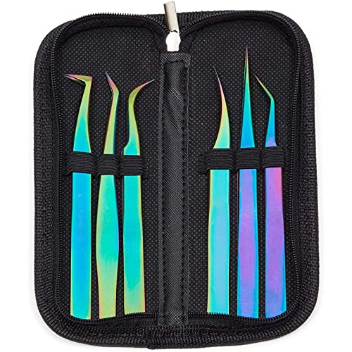 Okuna Outpost 6 Eyelash Extension Precision Tweezers with 1 Storage Case (Rai...