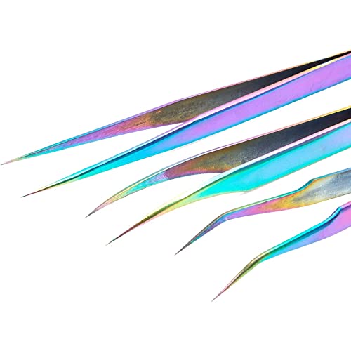 Okuna Outpost 6 Eyelash Extension Precision Tweezers with 1 Storage Case (Rai...