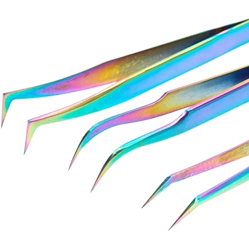 Okuna Outpost 6 Eyelash Extension Precision Tweezers with 1 Storage Case (Rai...