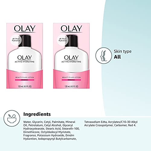Face Moisturizer by Olay, Active Hydrating Beauty Fluid Lotion, Original Faci...