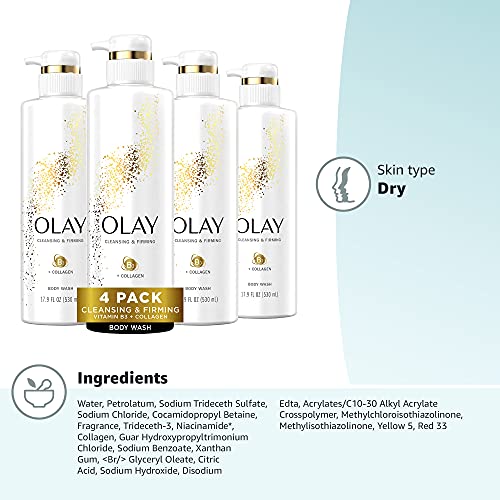 Olay Body Wash with Collagen and Vitamin B3, Cleansing & Firming, 17.9 Fl Oz ...