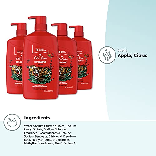 Old Spice Wild Bearglove Scent Body Wash for Men, 30 Fl Oz (Pack of 4)