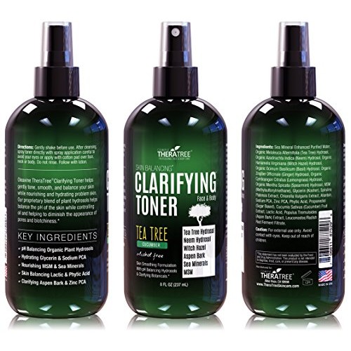 Clarifying Toner with MSM, Tea Tree & Neem Hydrosol, Complexion Control for F...