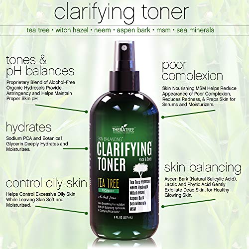 Clarifying Toner with MSM, Tea Tree & Neem Hydrosol, Complexion Control for F...