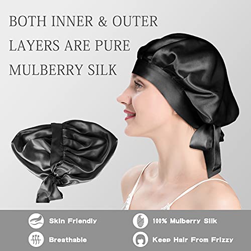 OLESILK Large 100% Mulberry Silk Bonnet for Women, Luxury 22MM Silk Night Sle...