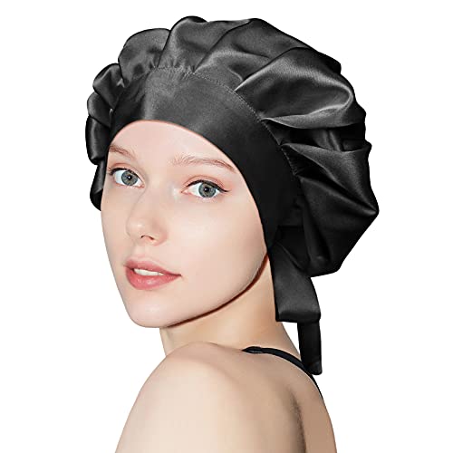 OLESILK Large 100% Mulberry Silk Bonnet for Women, Luxury 22MM Silk Night Sle...