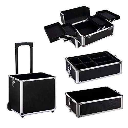 Ollieroo 4 in 1 Aluminum Rolling Cosmetic Makeup Train Cases Trolley Professi...