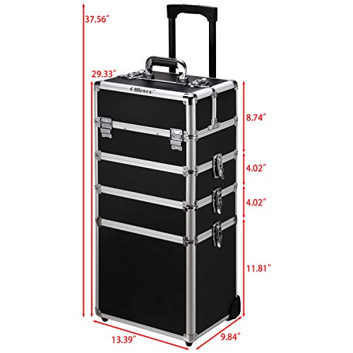 Ollieroo 4 in 1 Aluminum Rolling Cosmetic Makeup Train Cases Trolley Professi...