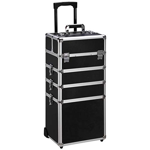 Ollieroo 4 in 1 Aluminum Rolling Cosmetic Makeup Train Cases Trolley Professi...