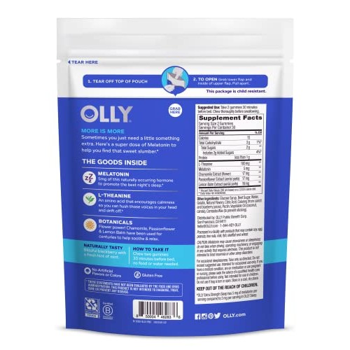 OLLY Extra Strength Sleep Gummy, Occasional Sleep Support, 5 mg Melatonin, L-...