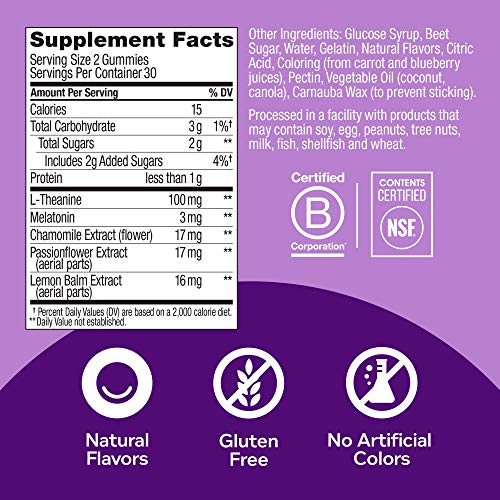 OLLY Sleep Gummy, Occasional Sleep Support, 3 mg Melatonin, L-Theanine, Chamo...