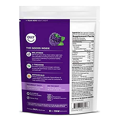 OLLY Sleep Gummy, Occasional Sleep Support, 3 mg Melatonin, L-Theanine, Chamo...