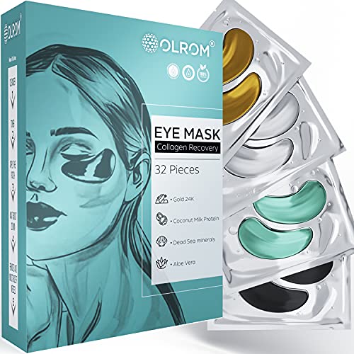 Olrom Eye Mask - 4 Kits Under Eye Patches: Gold Collagen Eye Pads, Detox Dead...