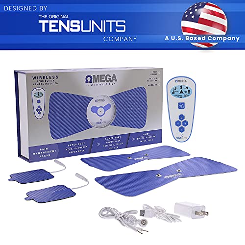 Omega Wireless TENS Unit Muscle Stimulator with Remote, 2 Back Pain Relief Pa...