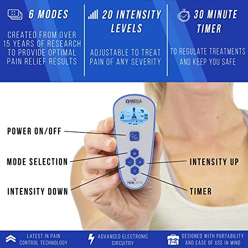Omega Wireless TENS Unit Muscle Stimulator with Remote, 2 Back Pain Relief Pa...