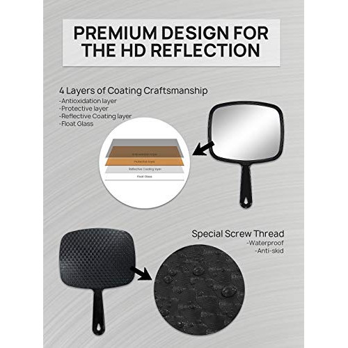 OMIRO Hand Mirror, All Black Handheld Mirror with Handle, 6.6" W x 9.3" L, Pa...