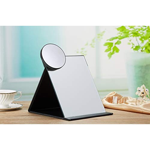 OMIRO Travel Folding Makeup Mirror Portable PU Leather Mirror with Adjustable...