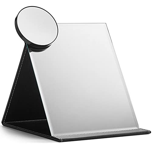 OMIRO Travel Folding Makeup Mirror Portable PU Leather Mirror with Adjustable...