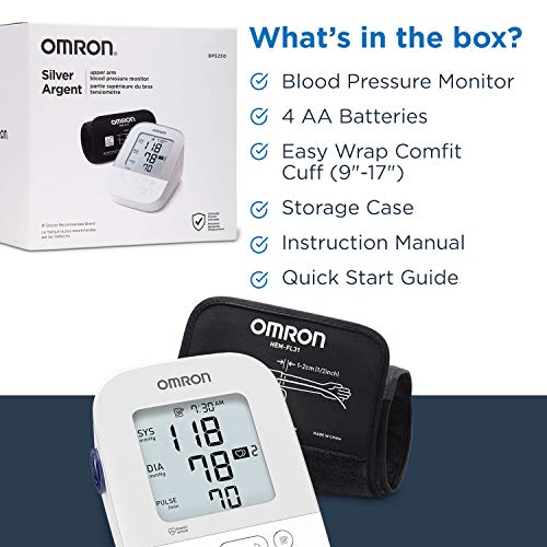 OMRON Silver Blood Pressure Monitor, Upper Arm Cuff, Digital Bluetooth Blood ...