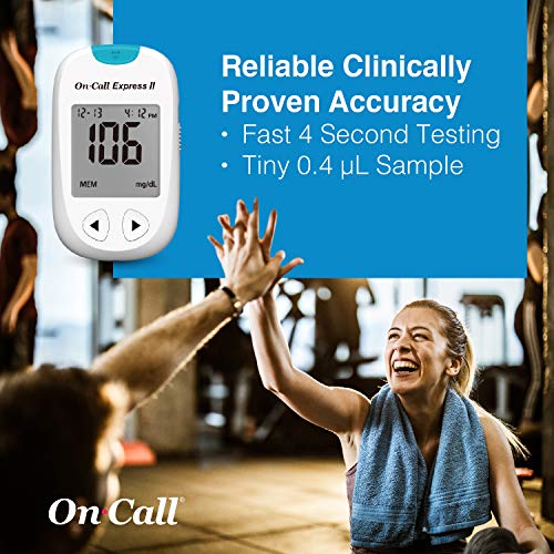 On Call Express II Diabetes Testing Kit- Blood Glucose Meter, 100 Blood Test ...