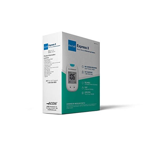 On Call Express II Diabetes Testing Kit- Blood Glucose Meter, 100 Blood Test ...